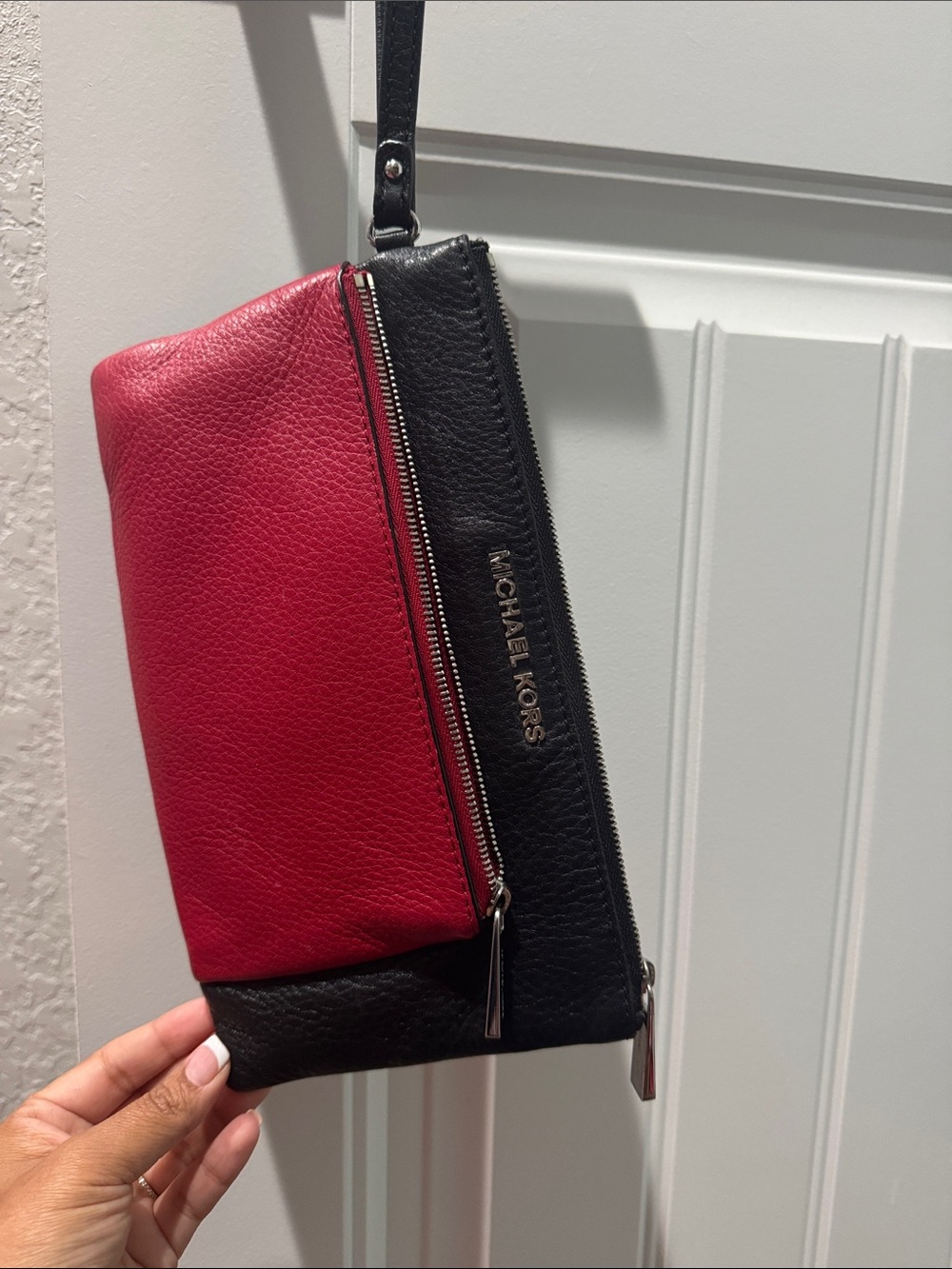 Michael Kors Black & Red Pebbled Leather Wristlet